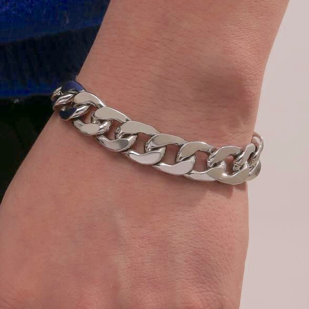 Unisex Minimalist Silver Tone Link Fashion Bracelet BR06